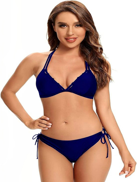 JO JO CREATION Halter Neck Stretchable Swim Bikini Set