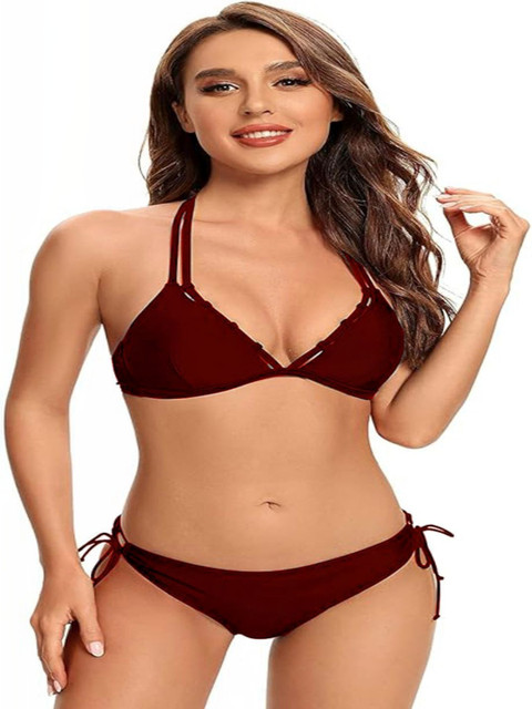 JO JO CREATION Halter Neck Stretchable Swim Bikini Set