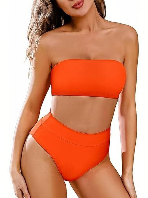 HIMAKSH COLLECTION Solid Strapless Swim Bikini Set