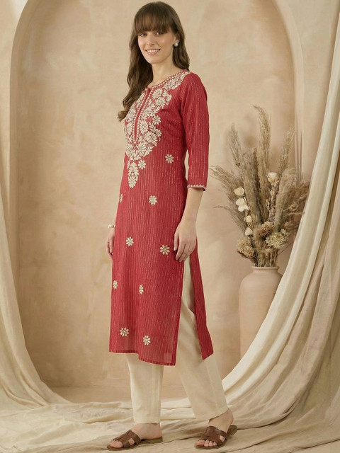 Indo Era Women Floral Embroidered Thread Work Kurta - Image 2