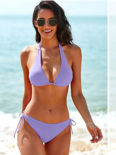 2 PC COLLECTION Halter Neck Stretchable Swim Bikini Set