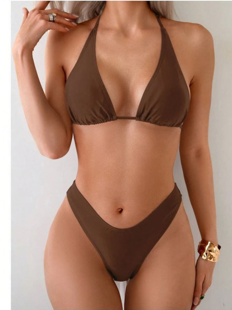 MSKOLIEM Halter Neck Stretchable Swim Bikini Set