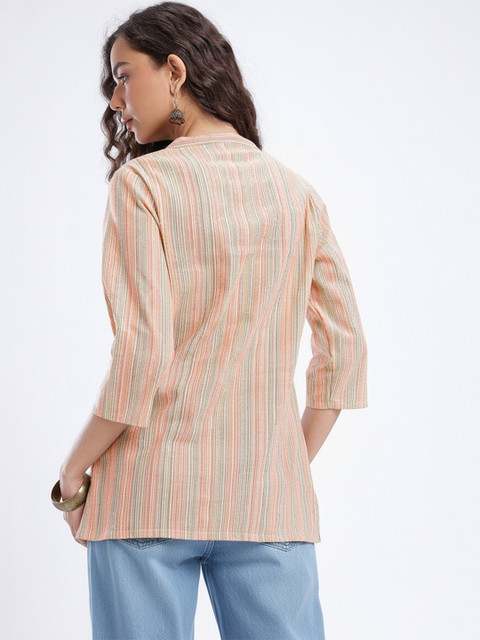 Anouk Rustic Mandarin Collar Striped Straight Kurti - Image 6