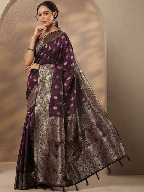 Libas Woven Design Zari Silk Blend Heavy Work Saree
