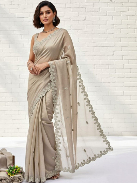 JANOI Embellished Embroidered Silk Blend Designer Fashion Saree