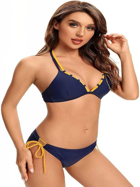 JO JO CREATION Halter Neck Stretchable Swim Bikini Set