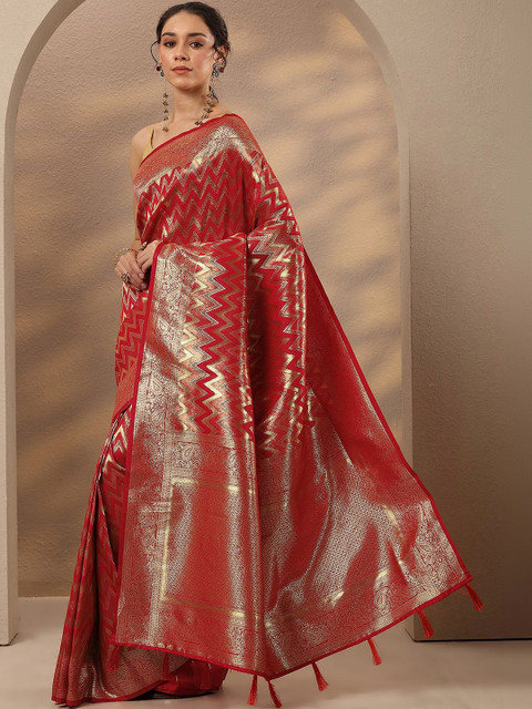 Libas Woven Design Zari Silk Blend Heavy Work Saree