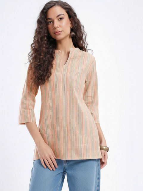 Anouk Rustic Mandarin Collar Striped Straight Kurti - Image 2