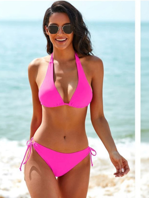 2 PC COLLECTION Halter Neck Stretchable Swim Bikini Set