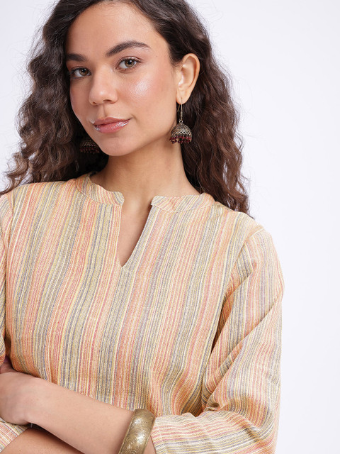 Anouk Rustic Mandarin Collar Striped Straight Kurti - Image 4