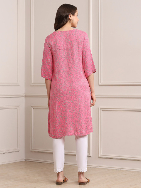 Biba V-Neck Geometric Printed A-Line Kurta - Image 5