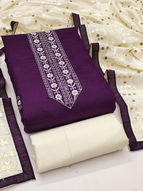 LeeliPeeri Designer Embroidered Pure Cotton Unstitched Dress Material