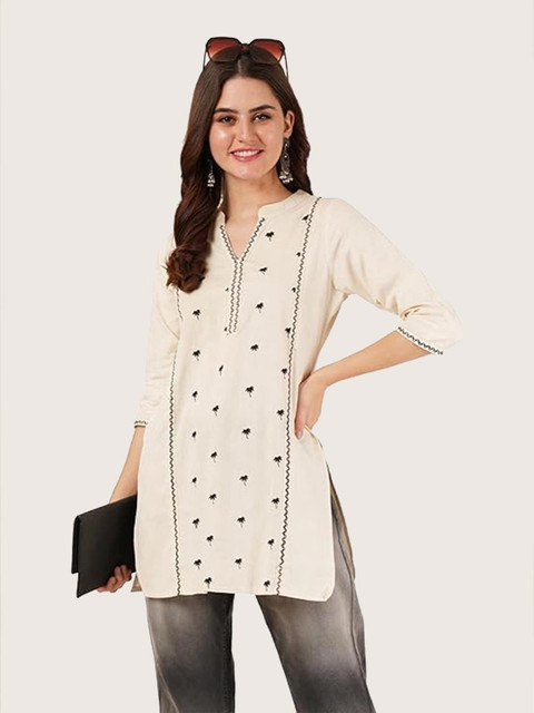 Royal Export Floral Embroidered Mandarin Collar Thread Work Cotton Kurta - Image 6