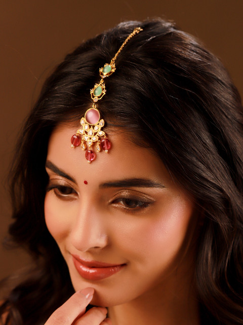 Voylla Gold-Plated Kundan Studded Maang Tikka Head Jewellery