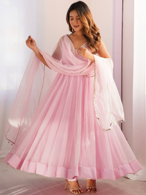 KALINI Women Embroidered Panelled Mirror Work Kurta with Churidar & With Dupatta