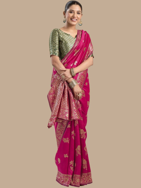 PHEASANT Woven Design Zari Silk Blend Banarasi Saree - Image 3