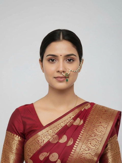 FIROZA Gold-Plated Cubic Zirconia Chained Nosepin