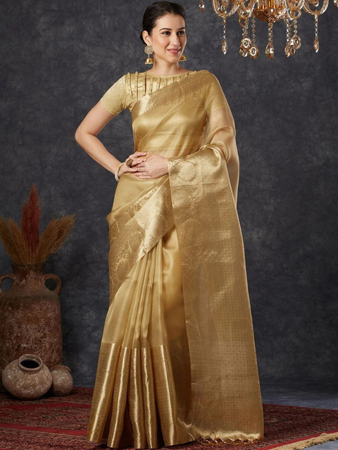 Narrow Fashion Woven Design Zari Tissue Banarasi Saree