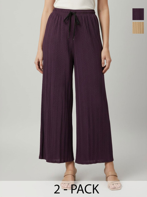 LYNO Women 2 Knitted Palazzos