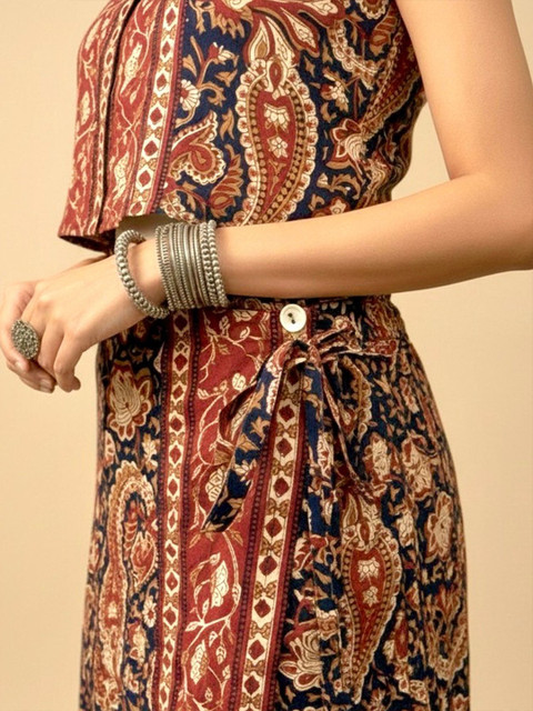 WineRed Printed Shirt Collar Shirt & Skirt Co-Ords - Image 3