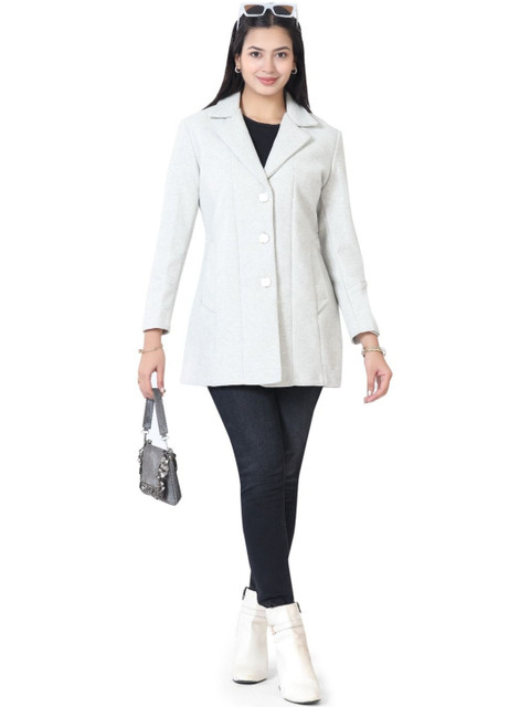 Lady Leaf Notched Lapel Collar Single Breasted Overcoat