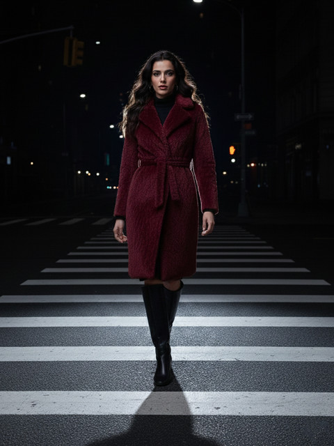 bebe Faux Fur Overcoat with Belt