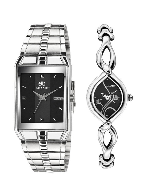 ADAMO Unisex Dial & Stainless Steel Bracelet Style Straps Analogue Date Aperture Watch 9151-327SM02