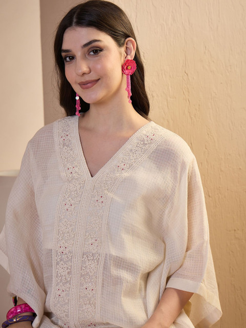 Inddus Women Floral Thread Embroidered Top and Palazzo Co-Ords Set - Image 3