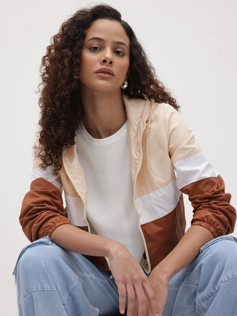 The Roadster Life Co. Plus Size Colourblocked Hooded Bomber Jacket