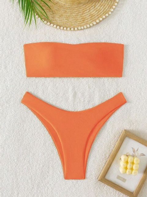2 PC COLLECTION Solid Strapless Swim Bikini Set