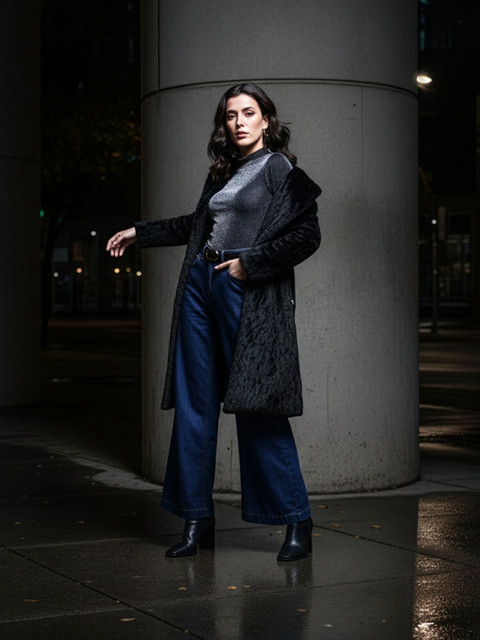 bebe Faux Fur Overcoat with Belt