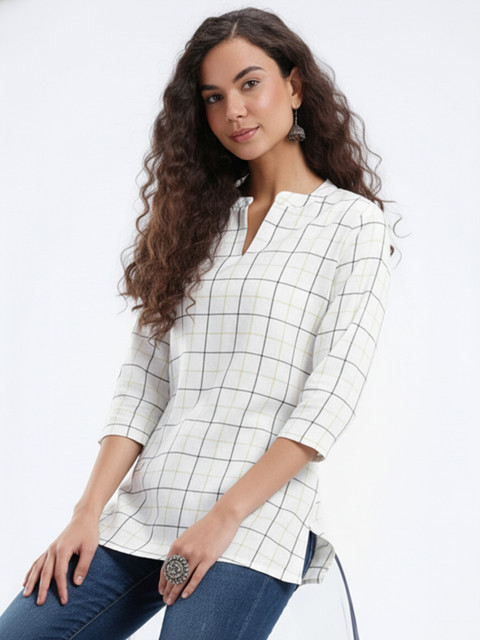 Anouk Rustic Mandarin Collar Checked Straight Kurti