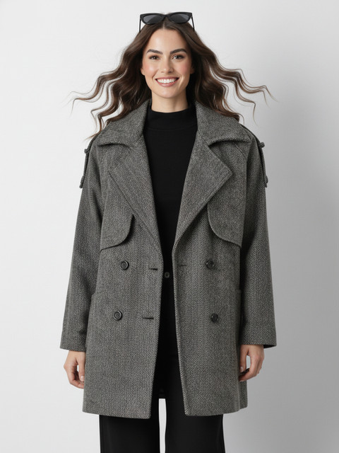 Mast & Harbour Notched Lapel Collar Double-Breasted Herringbone Longline Overcoat