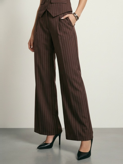 Phosphorus Women Striped Pleated Trousers