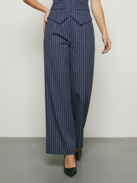 Phosphorus Women Striped Pleated Trousers
