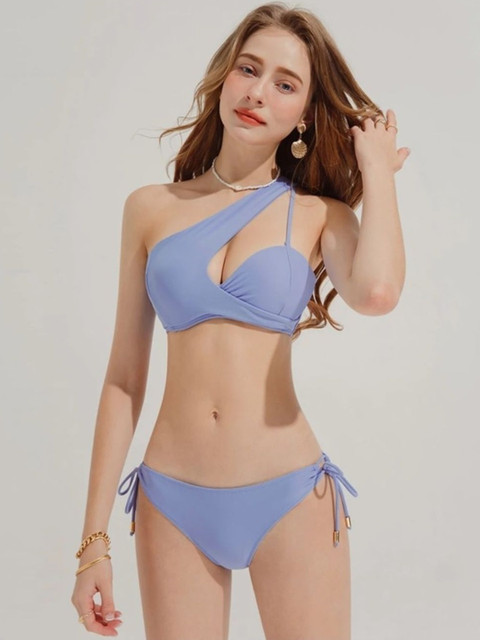GEETARTS Solid One Shoulder Swim Bikini Set