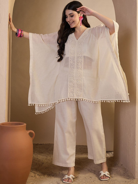 Inddus Women Floral Thread Embroidered Top and Palazzo Co-Ords Set - Image 6
