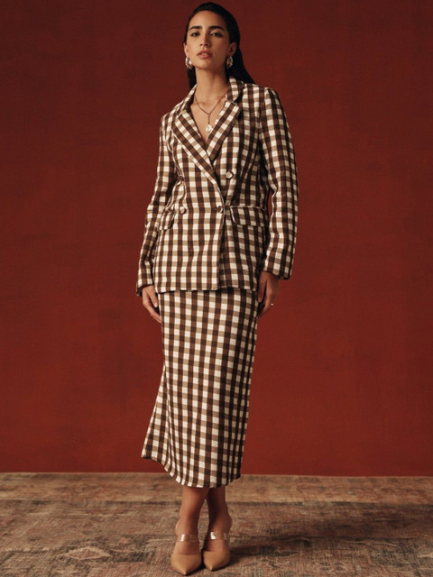 Sage by Mala Checked Notched Lapel Double-Breasted Comfort Fit Blazers