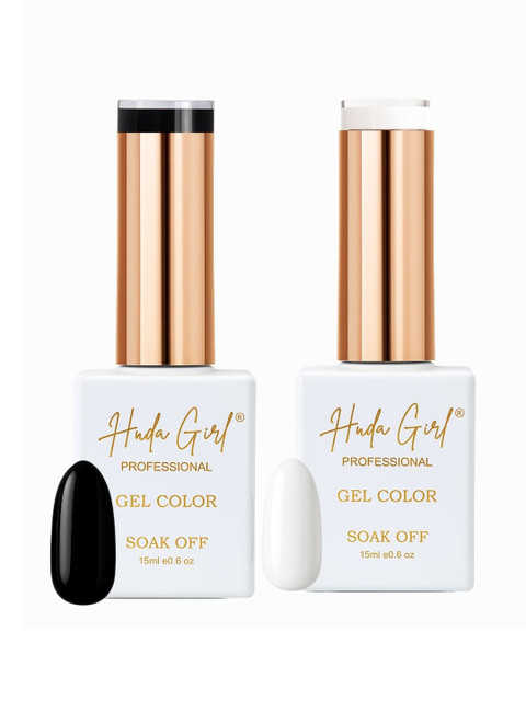 Huda Girl Set Of 2 UV Soak Off Long Lasting Gel Nail Polish - 15 ml Each - Black & White