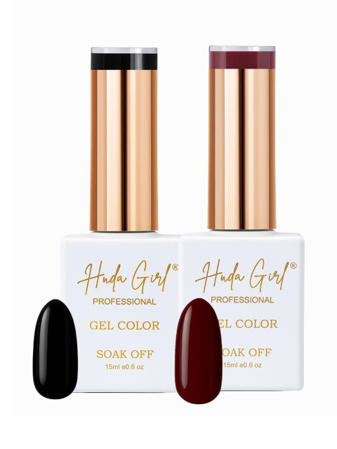 Huda Girl Set Of 2 UV Soak Off Long Lasting Gel Nail Polish - 15 ml Each - Black & Wine