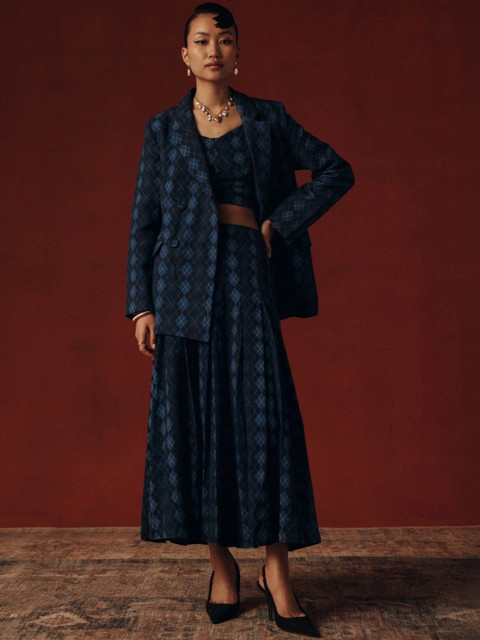 Sage by Mala Printed Notched Lapel Single-Breasted Comfort Fit Blazers