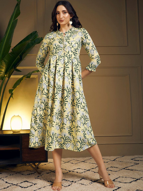 Meeranshi Floral Printed A-Line Midi Dress