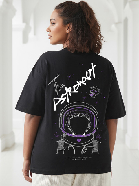 Bewakoof Plus BTS Astro Graphic Printed Drop-Shoulder Sleeves Cotton Oversized T-shirt