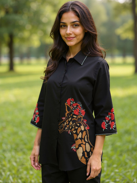 ZUMMER Embroidered Cotton Shirt With Trouser