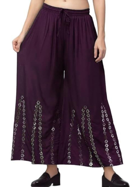 Thrifty Thread Women Floral Embellished Flared Knitted Ethnic Palazzos