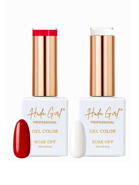 Huda Girl Set Of 2 UV Soak Off Long Lasting Gel Nail Polish - 15 ml Each - Red & White