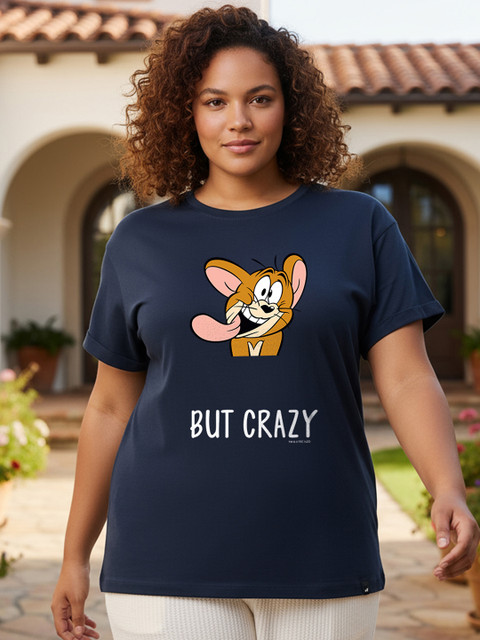 Bewakoof x Official Tom & Jerry Merchandise Graphic Print Plus Size Boyfriend Fit T-shirt