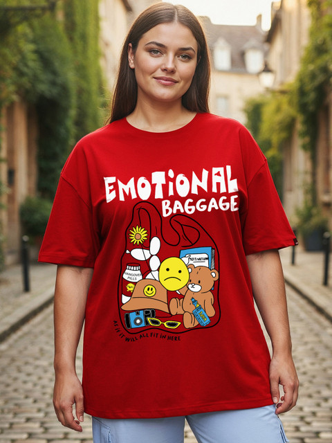 Bewakoof Plus Emotional Baggage Printed Pure Cotton Oversized T-shirt