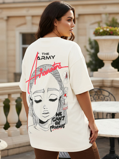 Bewakoof Plus Women Gardenia Ariantor Graphic Printed Cotton Oversized T-shirt