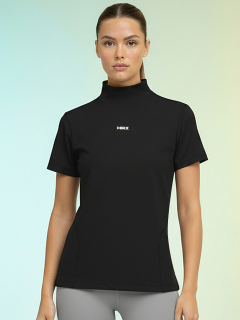 HRX by Hrithik Roshan Brand Logo Printed High Neck Rapid-Dry Training Slim Fit T-shirt